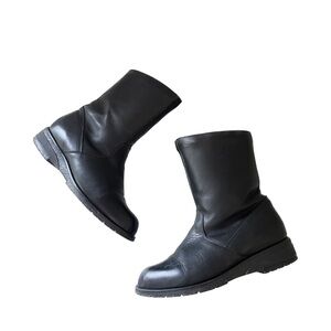 Vtg BLONDO Leather Boot 10.5 2E Wide Black Wool Lined Zip Rubber Sole Canada